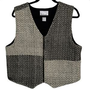 Westbound Casual Black & White Herringbone Full Zip Vest Waistcoat